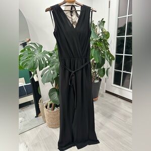 Vici • Black V Neck Wide Leg Jumpsuit
